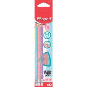12 עפרונות מחודדים+מחק HB אורתופדי MAPED - צבעי פסטל (סגול